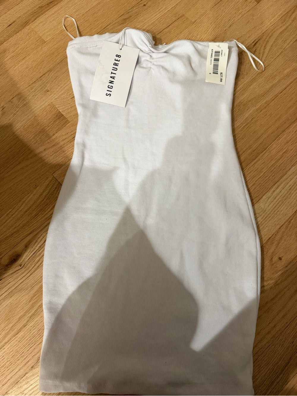 Signature8 White Ribbed Strapless Mini Dress